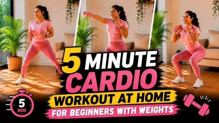 5 minute cardio workout at home for beginners with weights (Full Body Fat Burn)